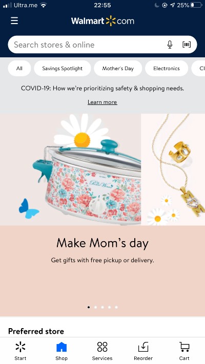 mobile view of walmart.com homepage